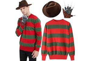eforpretty Mens Halloween Costume Knitted Sweater with Brown Hat and Leather Glove Set