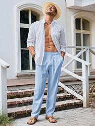 Runcati Mens Casual Pants Elastic Waist Lightweight