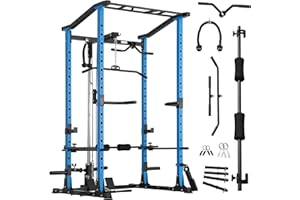 ER KANG Power Cage, Power Rack with LAT Pulldown, Multi-Functional Squat Rack, Squat Cage with More Training Attachments for Home Gym(Blue)