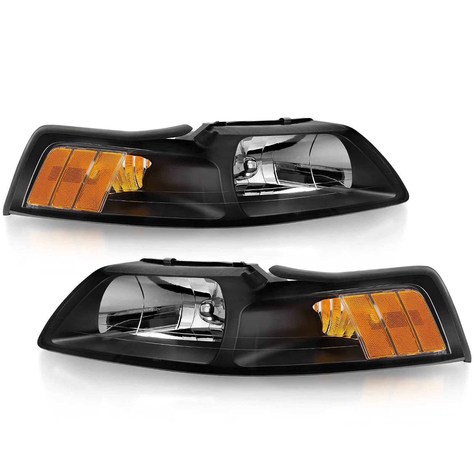 Photo 1 of **FOR PARTS ONLY / BROKEN*** AUTOSAVER88 Headlight Assembly Compatible with Ford Mustang 1999 2000 2001 2002 2003 2004 Replacement Headlamp kit Black Housing Clear Lens