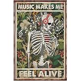 Xanovir Music Tin Signs, Rock Bands Skull Metal Sign, Feel Alive, Guitar Poster Studio Wall Decor Plants Plaque for Home, Office, Bars, Restaurants, Cafes, Pubs 8 X 12 Inches