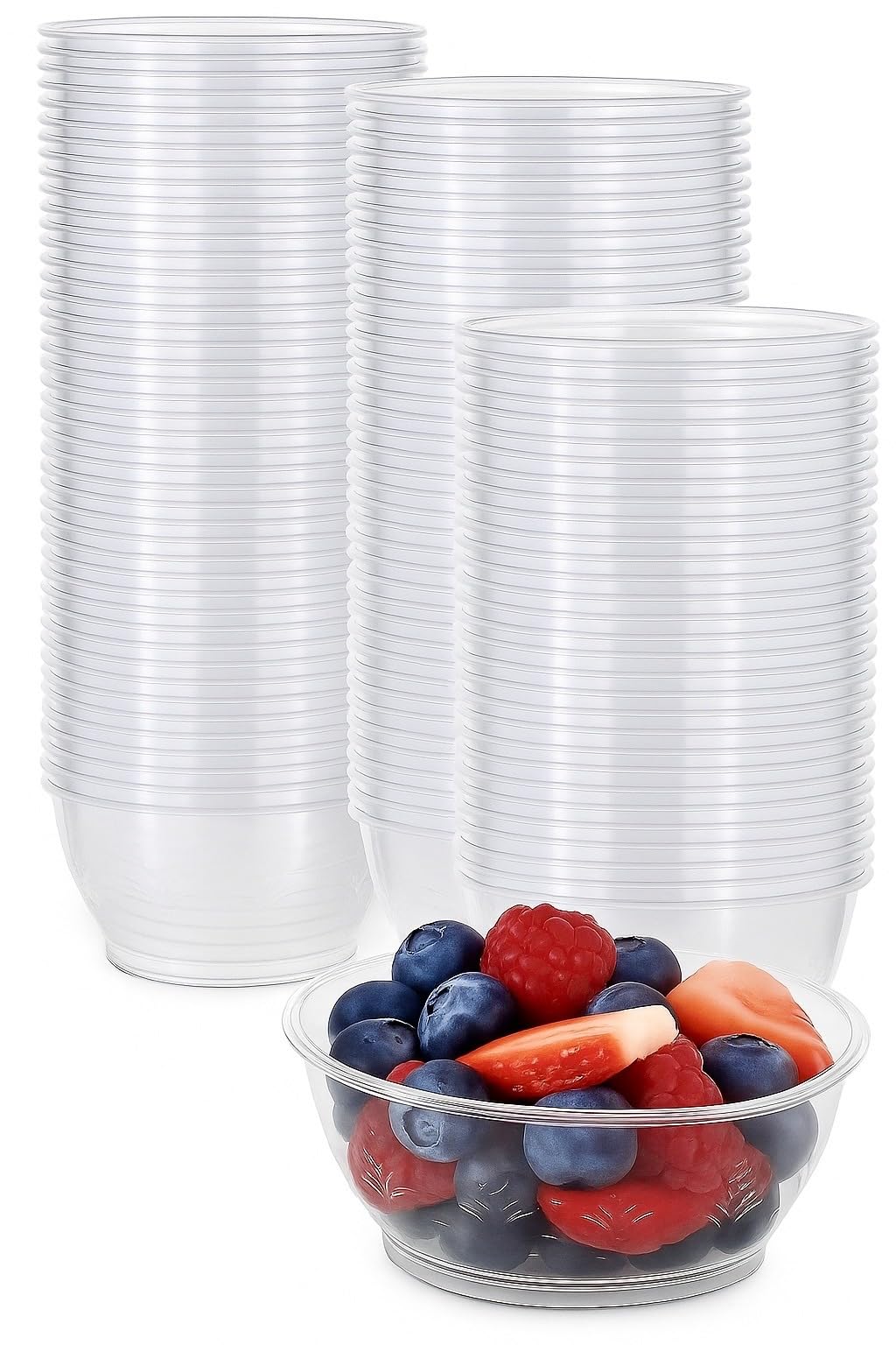 MATANA 40 Small Clear Plastic Bowls (150 ml / 5 oz) – Reusable Mini Dessert Bowls for Dips, Sauces, Ice Cream & Trifles – Sturdy, Stackable Party Bowls