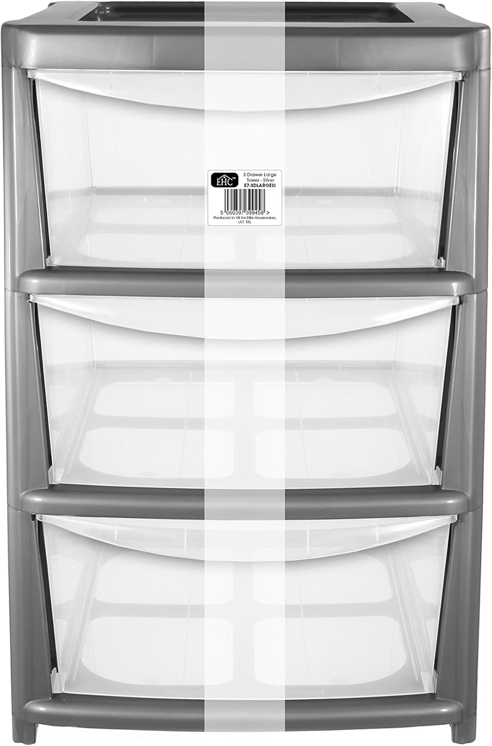Ehc Large 3 Drawer Tower Plastic Storage Unit Silver Amazon Co