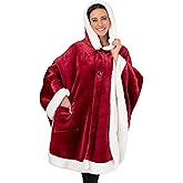 PAVILIA Sherpa Fleece Wearable Blanket for Adult Women, Cozy Plush Blanket Poncho Cape with Hood, Super Soft Shawl, Angel Wrap Throw for Office, Wine Red