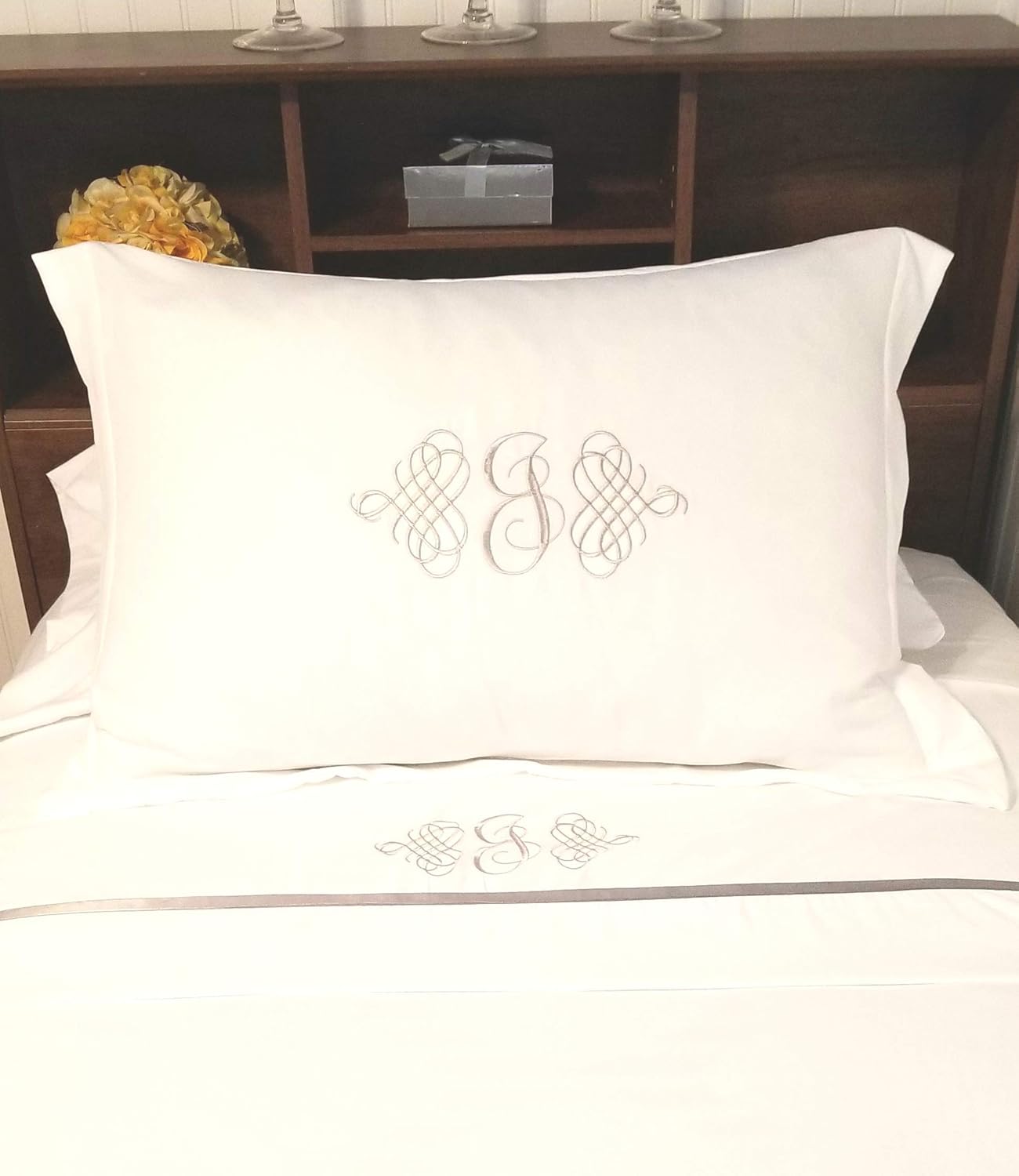 Amazon Com Monogrammed Pillow Sham Pillowcases Embroidered Silver