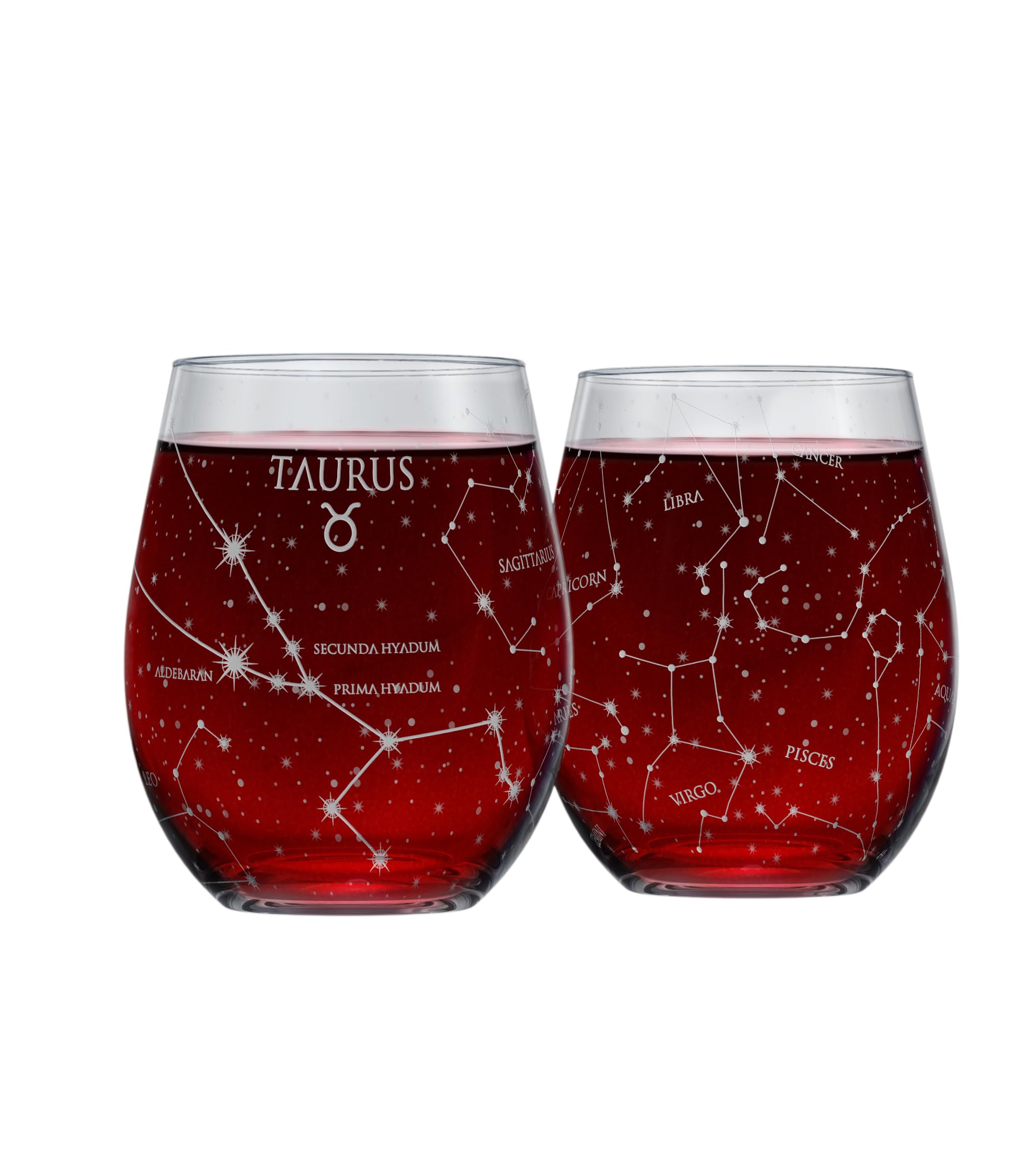 Greenline Goods Taurus Stemless Wine Glasses | Zodiac Taurus Set | Hand Etched 15 oz (Set of 2) - Astrology Sign Glassware