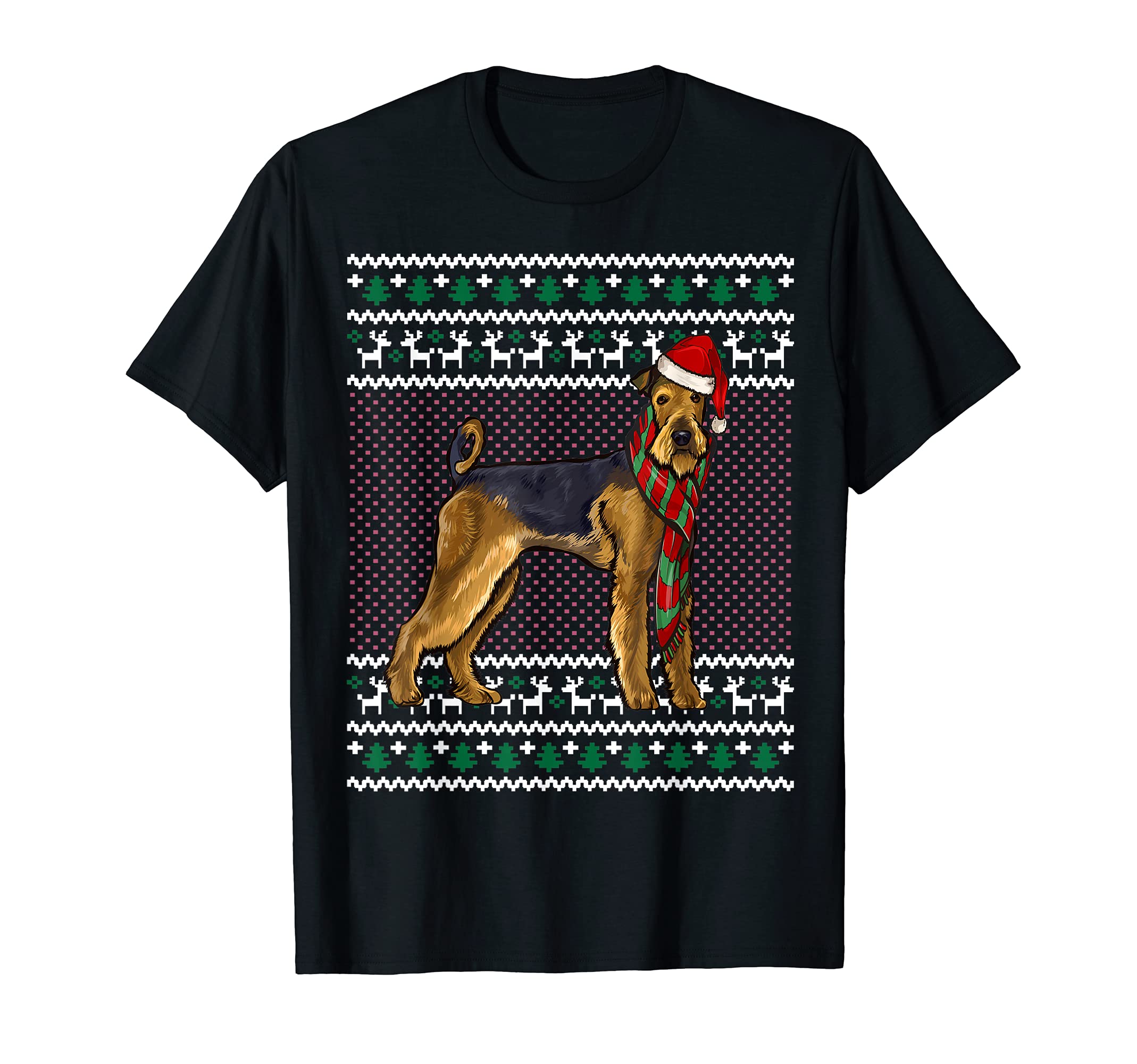 Xmas Airedale Terrier Dog Santa Hat Ugly Christmas T-Shirt