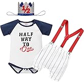 IMEKIS Baby Boy Half 1st Birthday Outfit Baseball Dount Romper Suspenders Shorts Crown Cake Smash Photoshoot Clothes