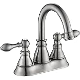 Derengge Two Handles Brushed Nickel Bathroom Faucet 3 Hole Sink Faucet with Overflow Pop up Drain, 360° Swivel Spout 4 Inch Centerset Lavatory Faucet Without Water Supply Lines,F-4501-BN