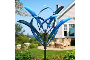 LimeHill Wind Spinner for Yard and Garden - Large Metal Kinetic Wind Sculptures for Outdoor Decorations (Blue Magnolia)