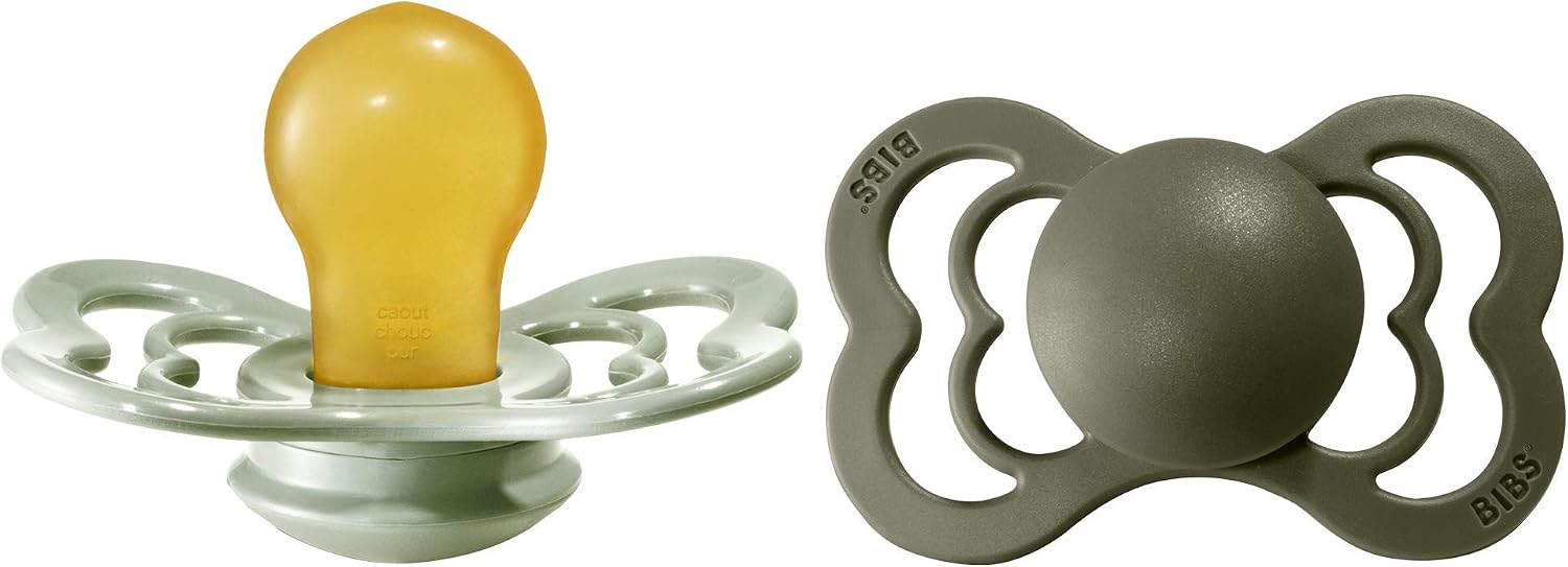 BIBS Supreme Soother 2-Pack, BPA Free Dummy Pacifier, Symmetrical Nipple. Natural Rubber Latex, Size 2 (6-18 Months), Sage/Hunter Green