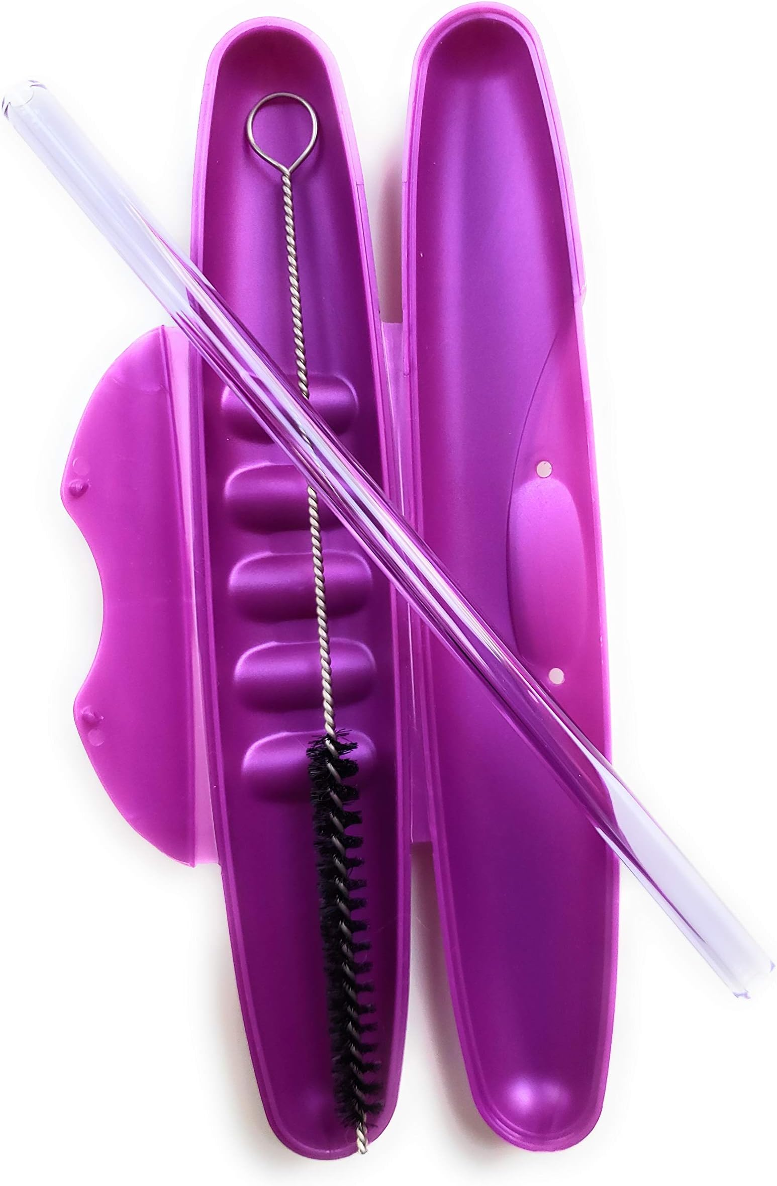 Reusable Glass Drinking Straw with Travel To Go Protective Carrying Case Holder and Cleaning Brush | Perfect for Home, Office or Gift | Straight 8 in x 9.5 mm Healthy, BPA Free, Eco Friendly(Amethyst)