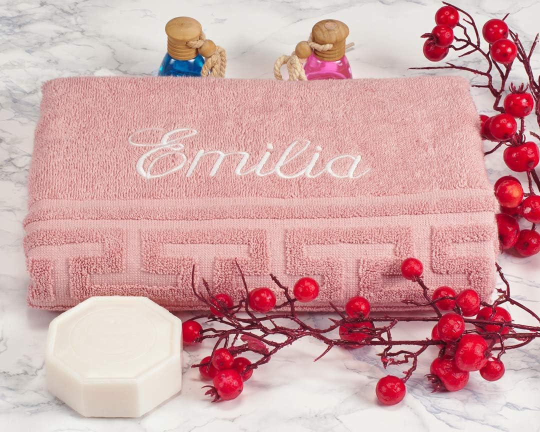 AngelicArt Personalisiertes Handtuch mit Namen, bestickte Handtücher (Rosa, 50 x 100 cm) Amazon