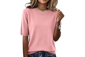 Elbow Sleeve Tops Women Loose Fit Cashmere Sweaters Crew Neck T Shirts Dressy Lightweight Half Sleeve Spring Blouses