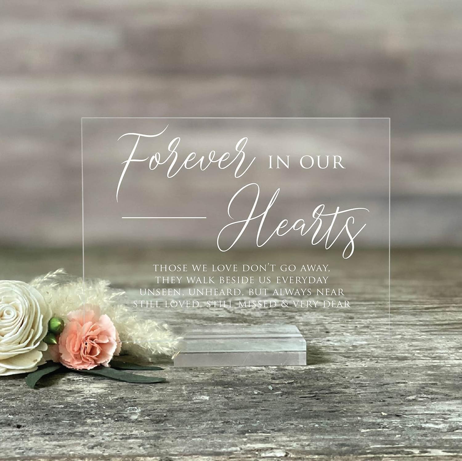 Mixed Media - Wedding Memorial Sign on Acrylic for Loved Ones Forever in Our Hearts Wedding Sign or Daily Memento (5x7, Clear Acrylic Stand)