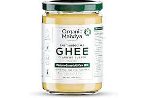 Organic Mandya Grass Fed Ghee A2 Butter, Pasture Raised, Lactose Free, Stress-Free Cattle, Ethically Sourced | Fermented A2 Ghee (23 oz / 700 ml)