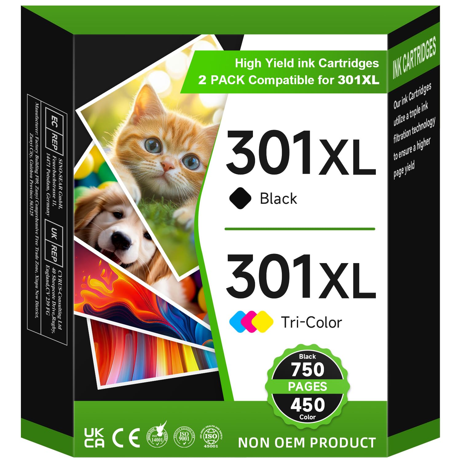 301XL Ink Cartridges Combo Pack, 301XL Catridges Black and Colour Remanufactured for Original HP 301 Ink Cartridges for Deskjet 1514 2542 2540 3050a Envy 5530 4500 4535 5532 Officejet 2621 4632