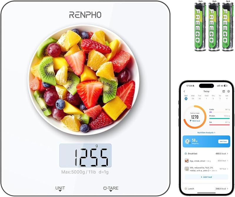 RENPHO Kitchen Scales High Precision 5000g App Database Tare 5 Units