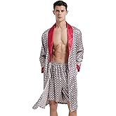 Haseil Men's Luxurious Kimono Robe with Shorts Silk Satin Bathrobes Lightweight Long Sleeve Sleepwear Set