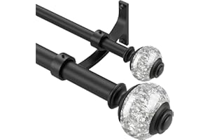 VIMAYTA Double Curtain Rods 72 to 144 Inches(6-12 Feet) with Solid Aluminum Alloy Brackets, 1” Front and 5/8” Back Telescoping Drapery Rod for Windows, Heavy Duty Decorative Curtain Rods, Matte Black