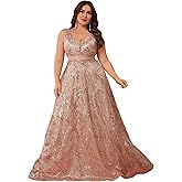 Plus Size Sleeveless Glitter Sequined Womens Long Formal Gown Aline Wedding Guest Dress Floor Length Evening Dresses