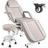 Tythical Tattoo Chair for Client with Wheels, Facial Tattoo Spa Bed for Client Esthetician with Rolling Stool, Adjustable Multipurpose Beauty Salon Spa Massage Table Esthetician Beds, Grey