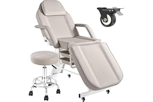 Tythical Tattoo Chair for Client with Wheels, Facial Tattoo Spa Bed for Client Esthetician with Rolling Stool, Adjustable Multipurpose Beauty Salon Spa Massage Table Esthetician Beds, Grey