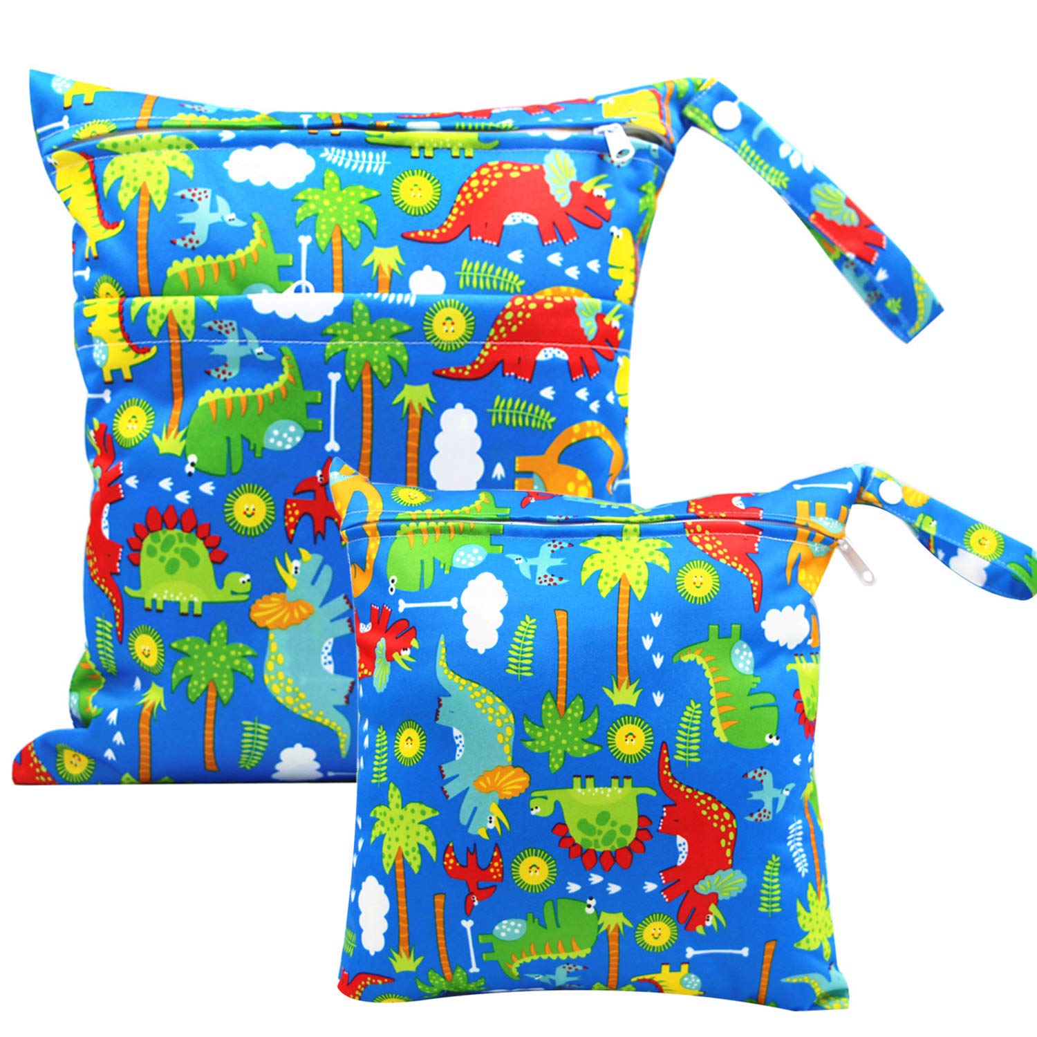 FenFang Wet Bag, 2 PCS Wet Dry Bags for Cloth Diapers Nappy Daycare Organiser Storage Bags, Waterproof Washable Reusable Zipper Bag (Blue)