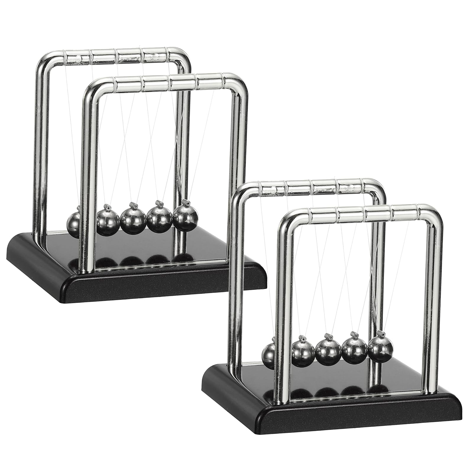 PATIKIL 2 Pack Newtons Cradle, Newton's Cradle Pendulum 5 Balance Balls Desk Toys Gravity Ball Cool Funny for Physics Toys Adults Science Men Office Desk Decor Home Gift, Black, S