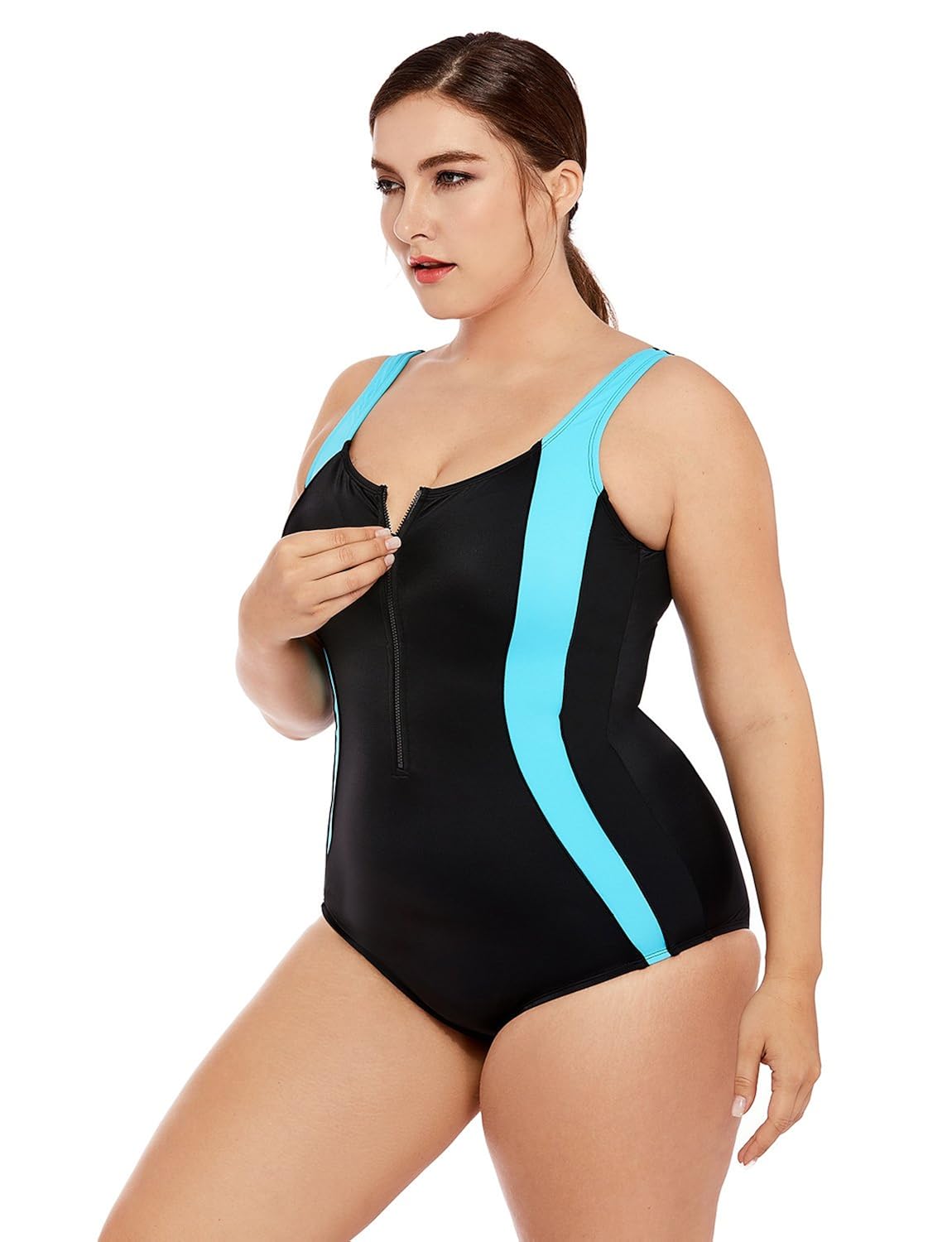 Syrokan Womens Plus Size Zip Front Athletic One Piece Sport Swimsuit Swimwear Sports Fitness Newsmada Com