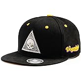 Vogculab Hip Hop Hat Flat Brim Hat Rock Cap Cotton Adjustable Rear Snapback Unisex Hat Black with Skull Triangle Patch