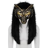 HAOAN Viking Wolf Mask Faux Fur Headdress Werewolf Barbarian for Halloween Cosplay Costume Accessories