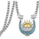 qielizhu Horseshoe with Sunrise Sunset Necklace 925 Sterling Silver Turquoise Horseshoe Necklace Sun Jewelry Gifts for Men Women