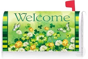 Texupday Welcome Shamrock Coin Floral Butterfly Decoration St.Patrick's Day Mailbox Cover with Magnetic Strip Holiday Mailbox Wraps Post Box Cover Standard Size 21" X 18" for Garden Outdoor Yard Decor