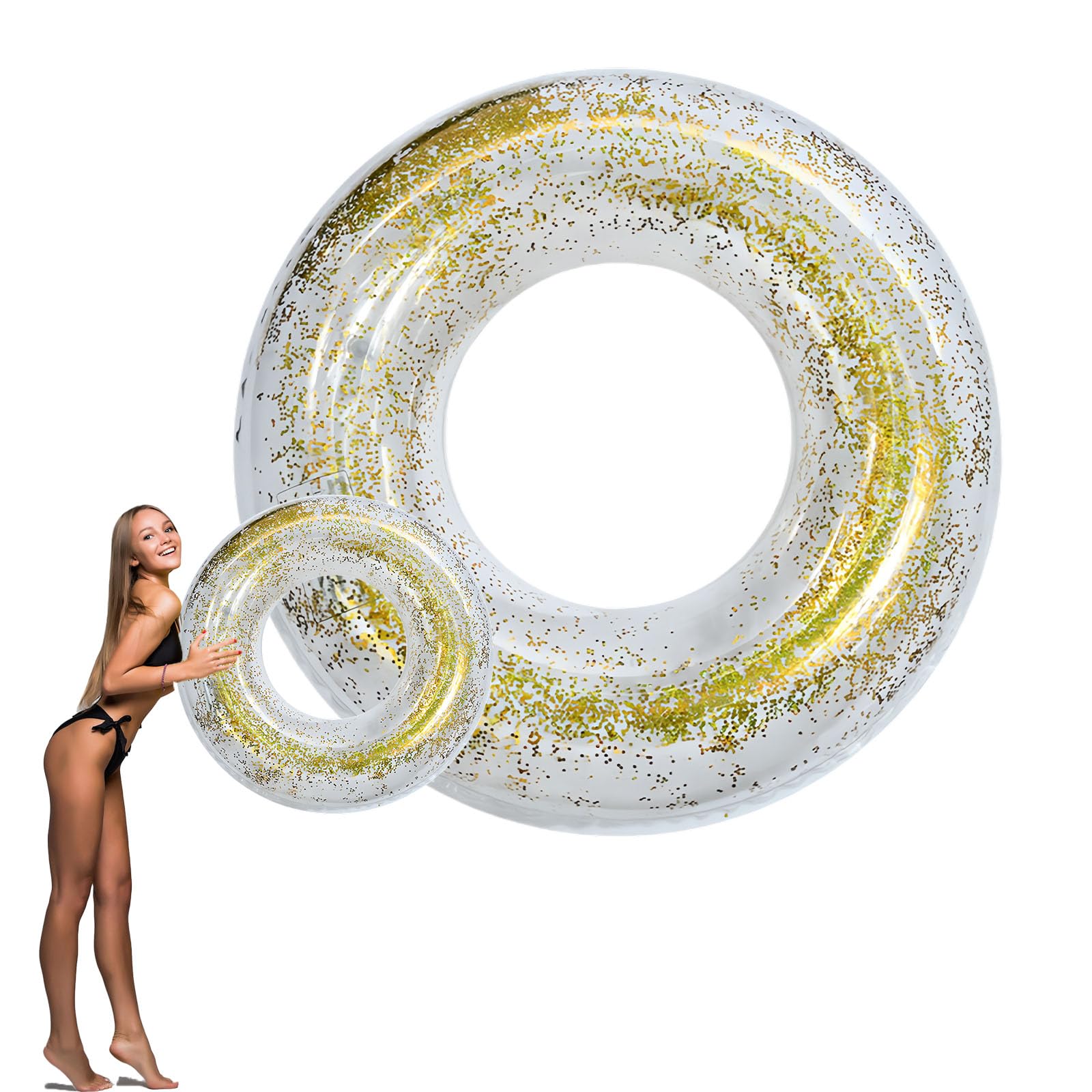 Pool Inflatables Swimming Ring Rubber Rings ，90cm Gold Sequins Inflatable Pool Water,Inflatable Pool Floats Swim Tubes Rings for Women Men Summer Party Beach Water Sport