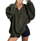 SweatyRocks Women's Leopard Print Sweatshirt Quarter Zip Collar Long Sleeve Pullover Tops