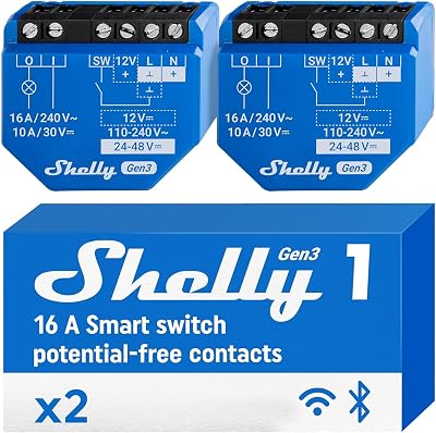 Shelly 1 Gen3 Wi-Fi Matter Smart Relay 16A Dry Contacts 2 Pack