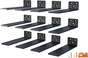 NEODROP 12-Pack 10 Inch Floating Shelf Brackets, Heavy Duty Hidden Shelves Bracket for Small Shelf, Kitchen Shelf, Nursery Shelf, Black Powder Coated Steel