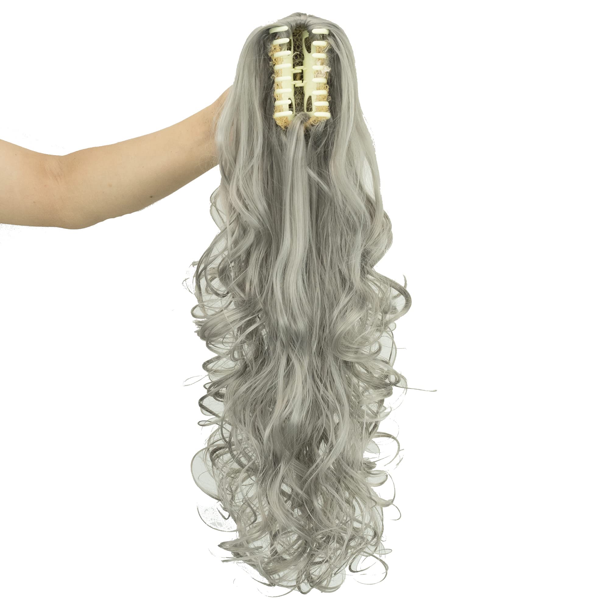 IMISSU Thick Mess Curly Jaw Claw Ponytail Hair Pieces Extensions Pony Tail Clip in Hairpiece 24 Inches (Gray)