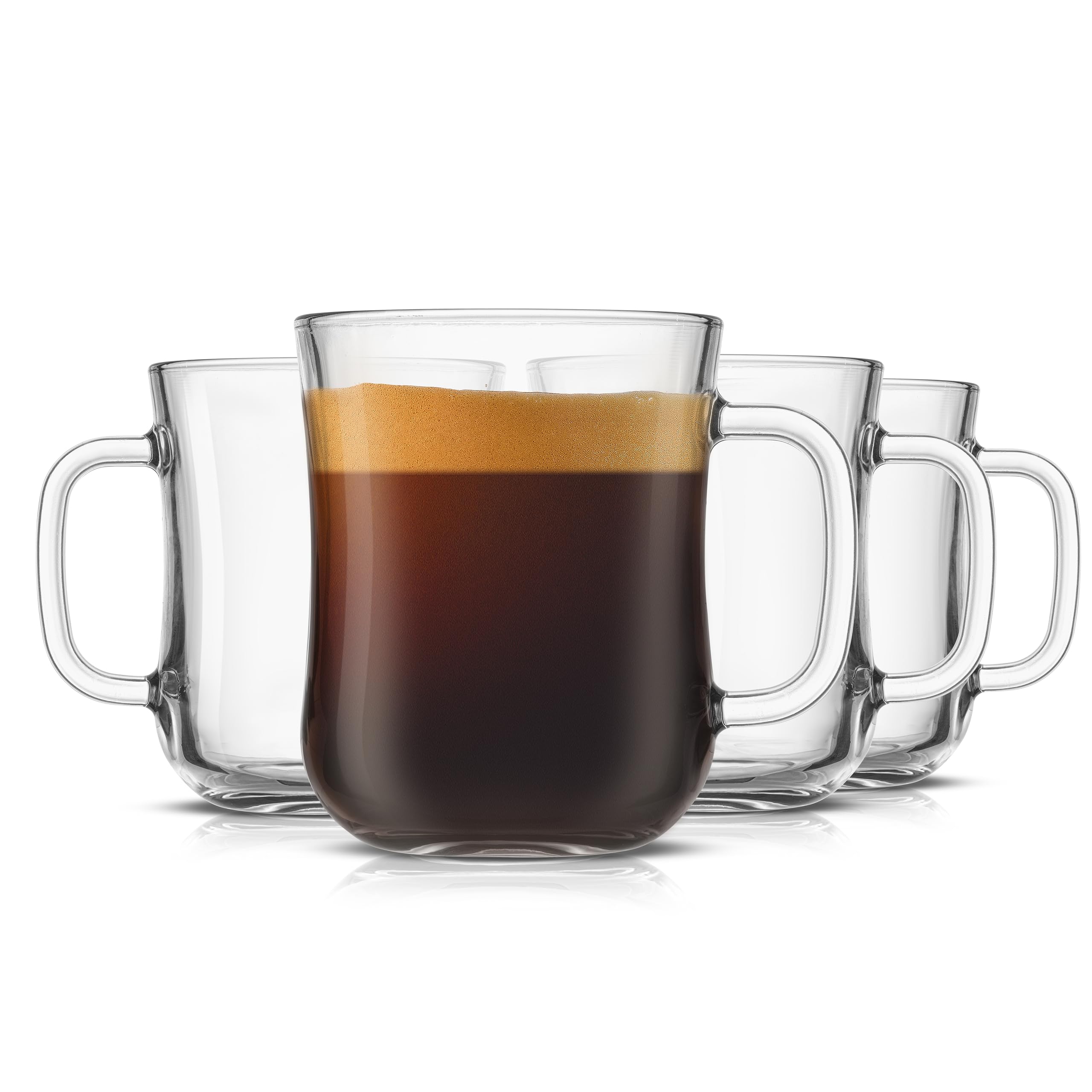 View 1 of *Only 3* JoyJolt Glass Coffee Cups - 15.5oz Diner Coffee Mug Set of 4. Clear Coffee Mugs, Cappuccino & Latte Glasses