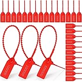 Nuanchu 100 Pcs Plastic Tamper Seals Numbered Zip Ties Fire Extinguisher Tags Disposable Self-Locking Tie, 170 mm Length(Red)