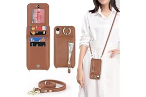 DEYHU for iPhone XR Phone Case with Card Holder for Women, for iPhone XR Case Wallet with Strap Credit Card Slots Crossbody with Kickstand Zipper Case for iPhoneXR - Brown