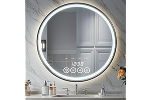 Qicoyni 24 Inch Round LED Bathroom Mirror with Lights,Lighted Bathroom Mirrors for Wall,Anti-Fog,4 Color Dimmable （24”x24”,Bl