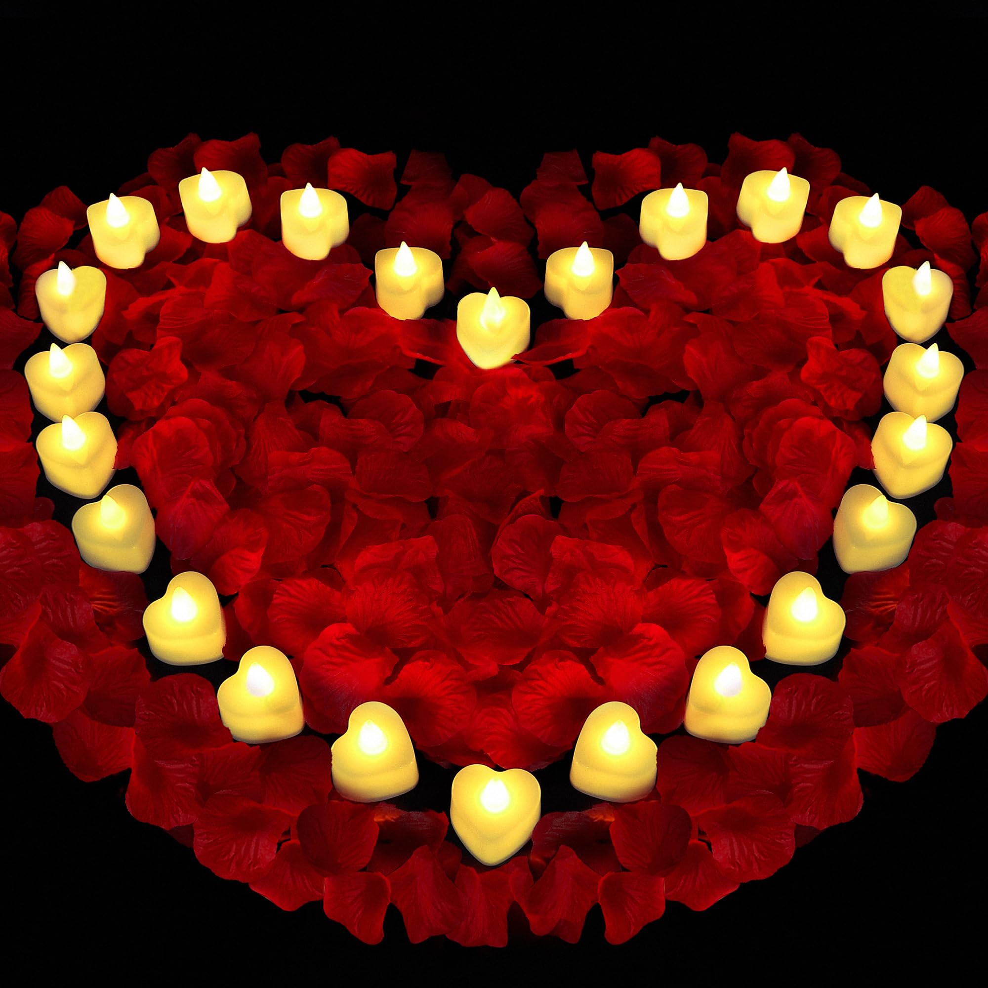 Photo 1 of Childom Valentines Day Decorations,Red Rose Petals and Candles Set,1000 Pcs Fake Rose Petals with 24 Pcs LED Heart Candles,Silk Roses Petals for Romantic Night Decorations for Bedroom,Welcome Home