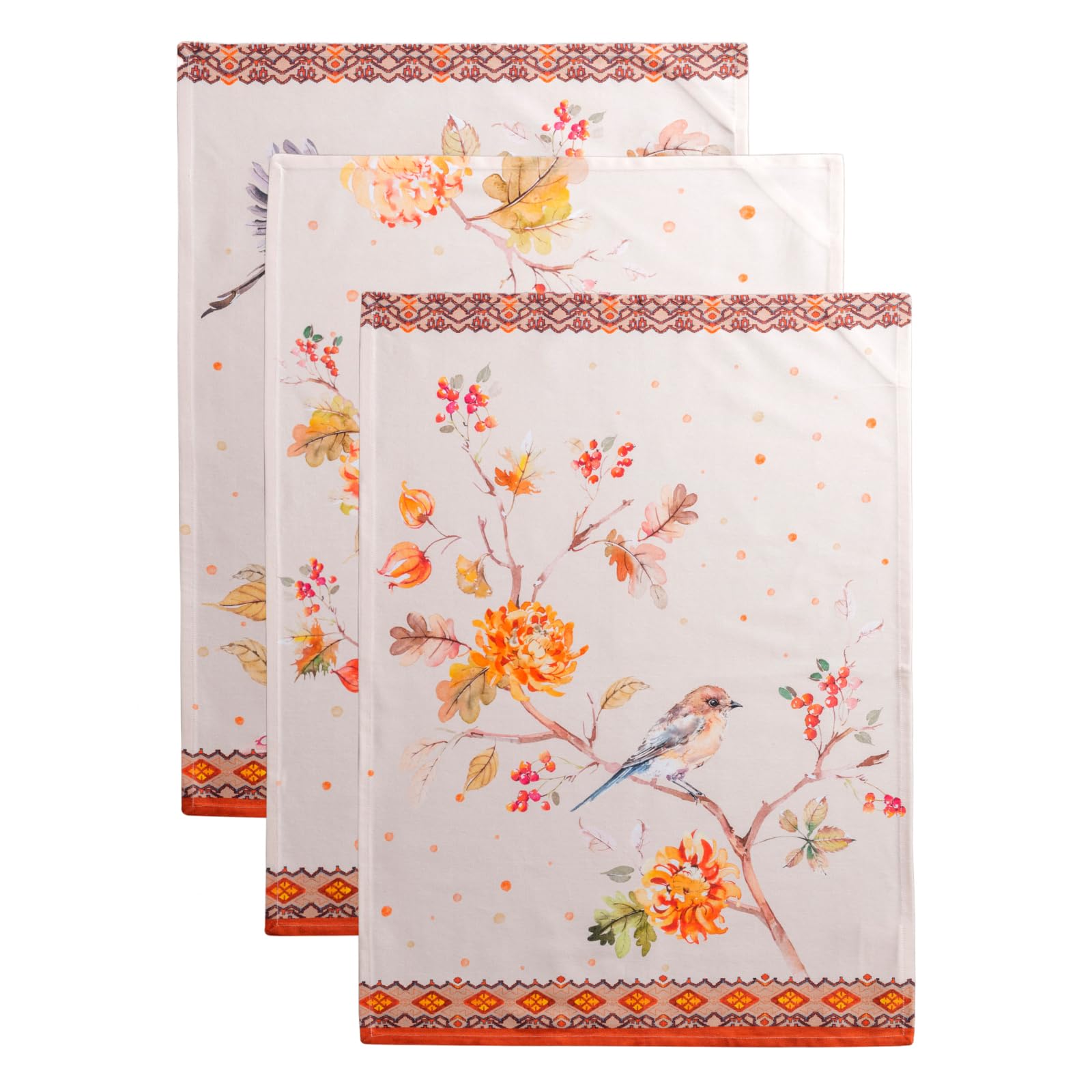 Maison d' Hermine Kitchen Towels Set of 3 100% Cotton 70 CM x 50 CM Reusable Cloth Tea Dish Towels Absorbent with Hanging Loop for Kitchen Dining Christmas Decorations (Kelim - Prairie)