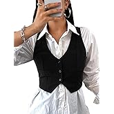 SweatyRocks Women's Solid Button Front Crop Waistcoat V Neck Sleeveless Blazers Vest Tops