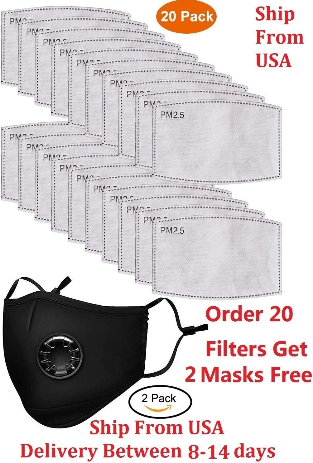 PackItBest 20 Pcs Insert 5 Layers PM2.5 Activated Carbon Filters Protect against Dust, Gas and Allergies