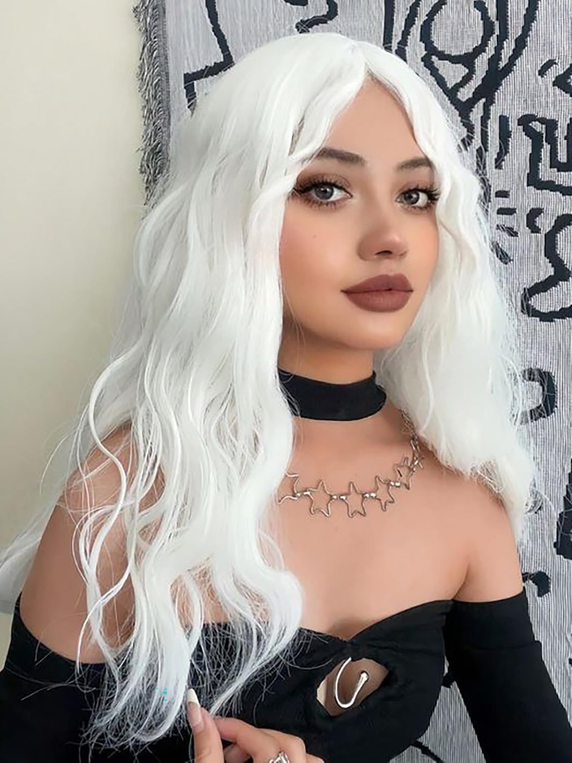 PORSMEER Long White Wavy Synthetic Hair Wigs for Women Anime Fancy Dress Costume Halloween Party Cosplay Wig 27 inch Long Replacement Full Wig with Middle Part — image 1