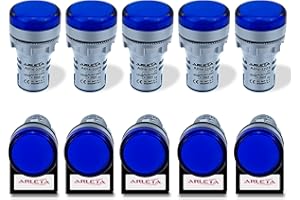 Arleta Voltage 12V/24V/110V/120V Current 20mA Energy Saving LED Indicator Light Mounting Hole Size 22mm(7/8 Inch) Blue10Pcs