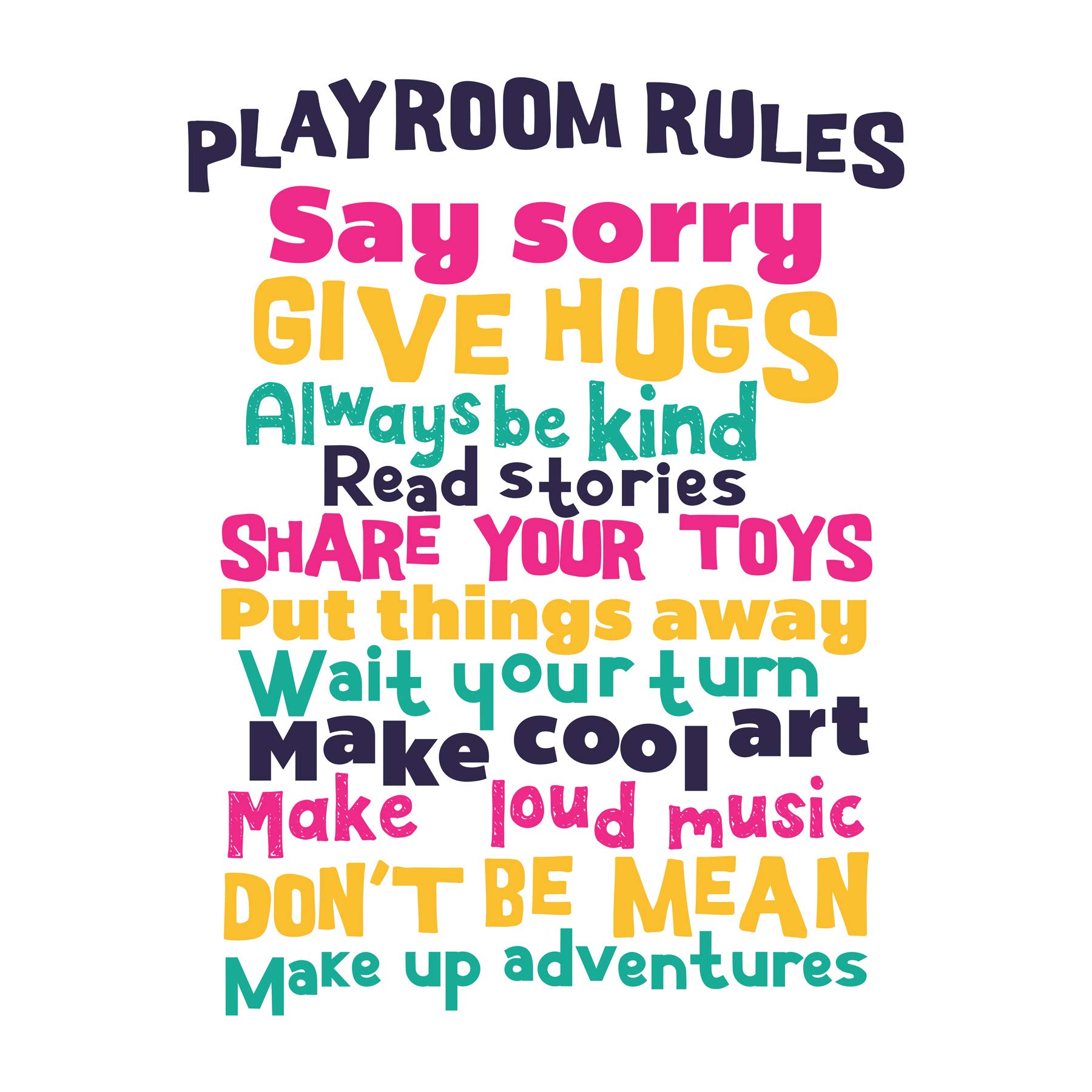 Kids Playroom Rules Fun Colourful Large Canvas Wall Art Print
